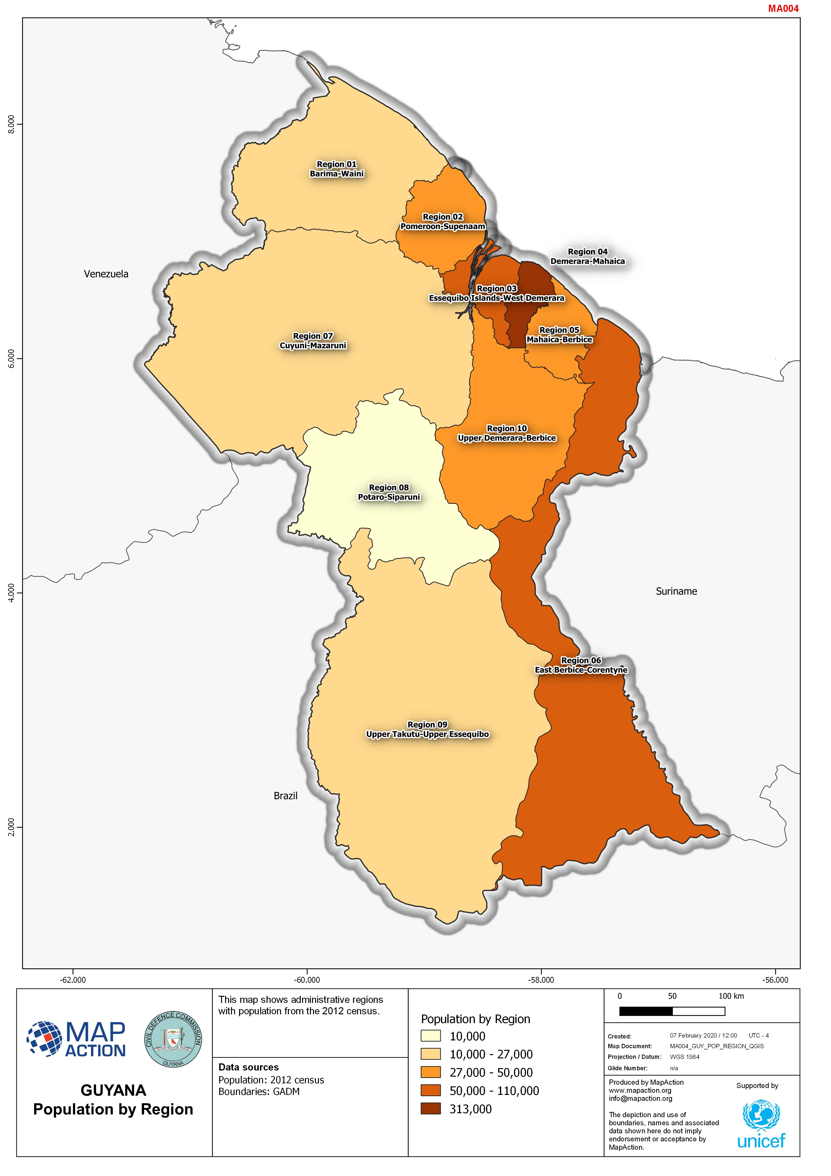 Guyana Population by Region Datasets MapAction